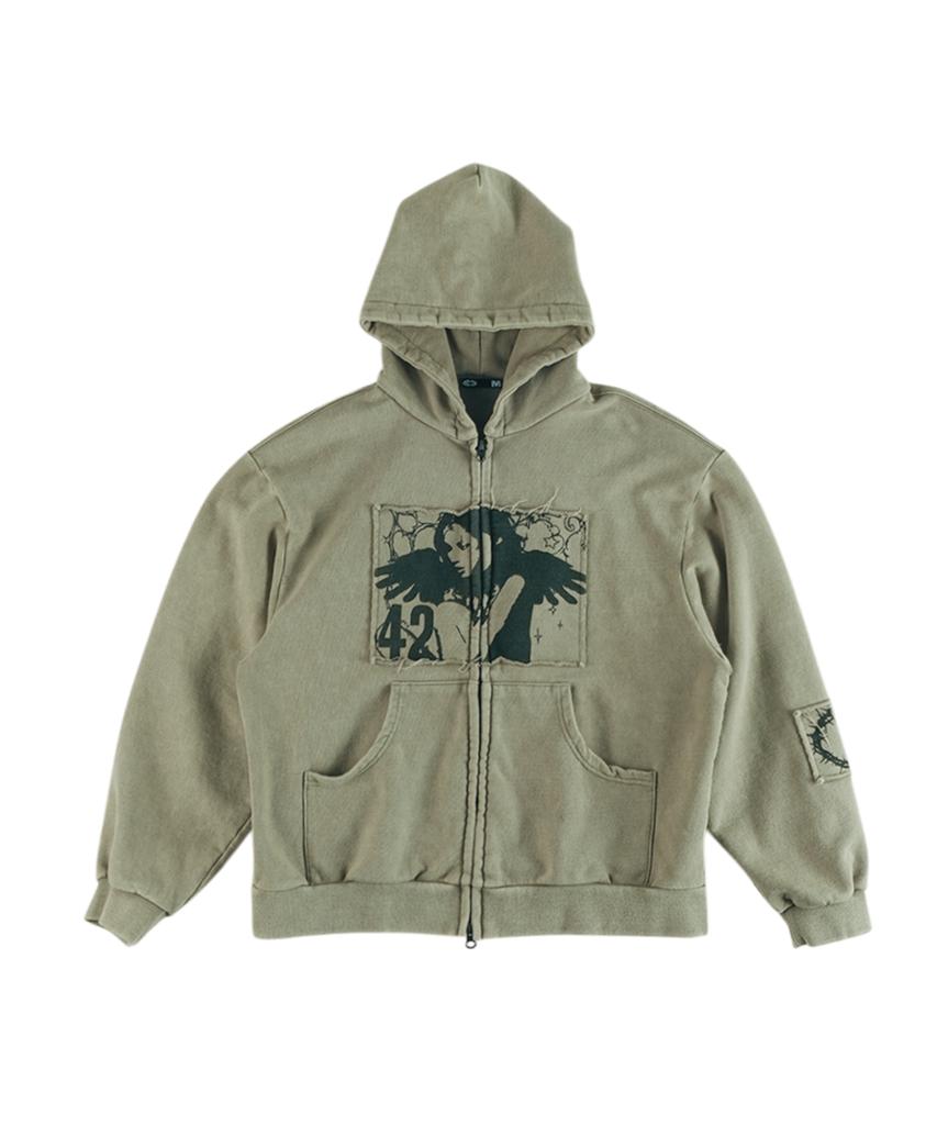 Ertr Wondering Girl Hoodie Zip Up Khaki
