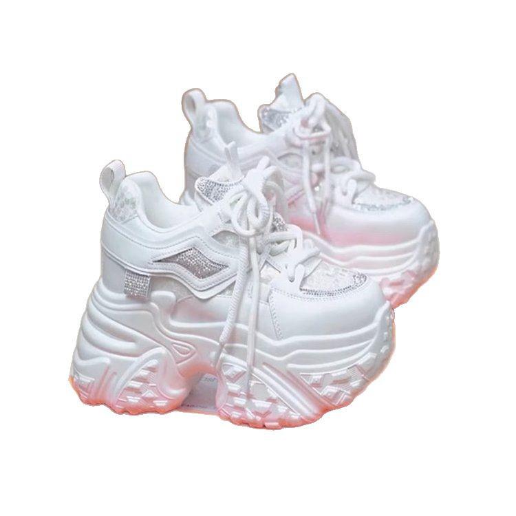 Silver Platform Women's Dad Sneakers - 2025 Spring Casual White Sports Shoes