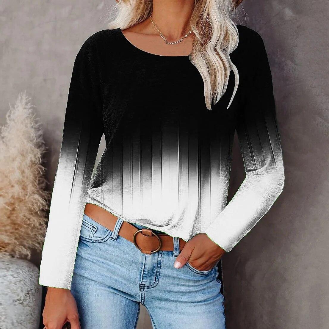 

Осень-зима тонкий пуловер с круглым вырезом, свободные топы, футболка с абстрактным принтом, женская повседневная уличная элегантная рубашка в стиле ретро с длинным рукавом S