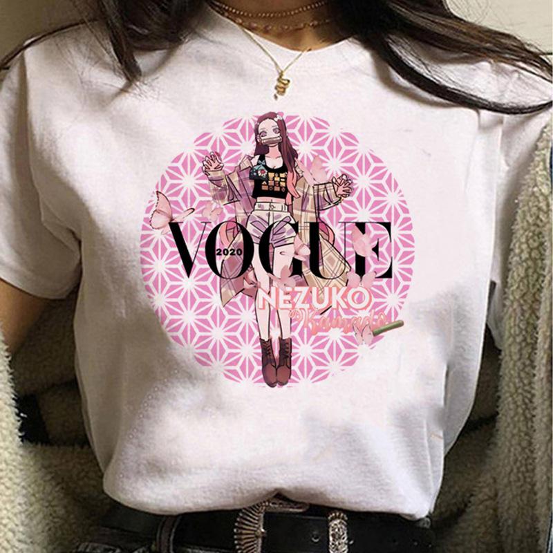 Kawaii Casual Anime Demon Slayer Kimetsu No Yaiba Graphics Female T-Shirt Summer Loose Blouse White Tees O-Neck Women Goth Tops
