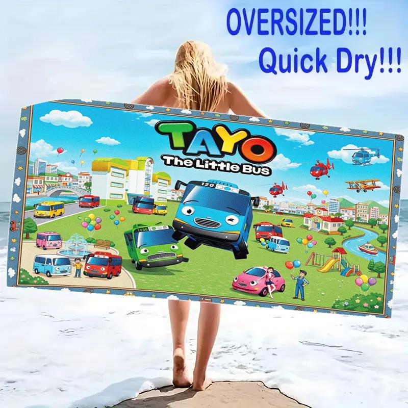 Tayo the Little Bus Print Beach Towel, Large Soft Quick Dry Towel for Beach Camping Swimming
