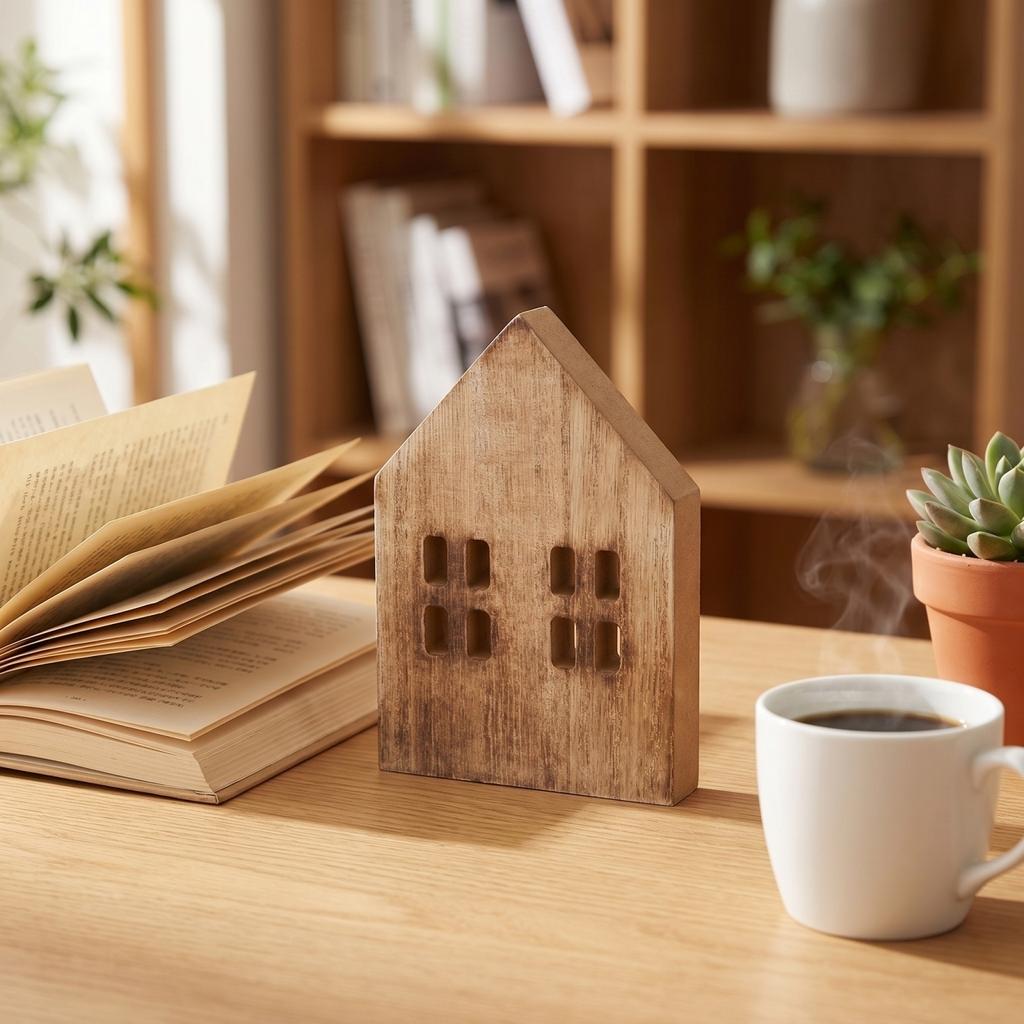 Wooden Cottage Style Home Decor Small Wooden House Desktop Ornament Rustic Living Room Decoration for Tabletop Display