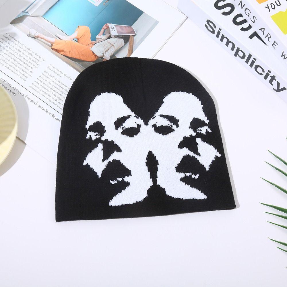 Printing Couple Warm Hats Acrylic Cold Cap Fashion Casual Skullies  Men Women