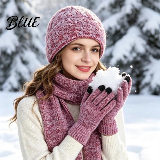 Stilvolles tägliches Strickmützen-Set für Schal, Handschuhe, Wintermütze, Damen, Warme Touch-Ausrüstung