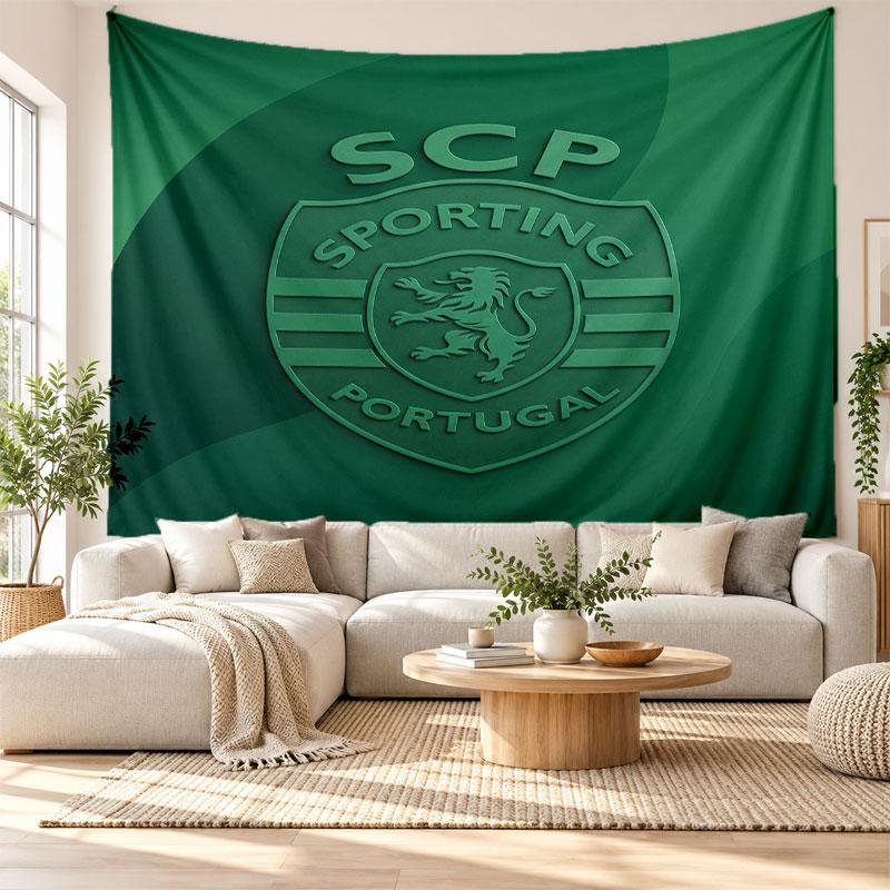 Arazzo da Parete FC Sporting CP, Appeso a Parete in Tessuto Morbido, Sfondo Decorativo per Camera da Letto Arte Murale per la Casa