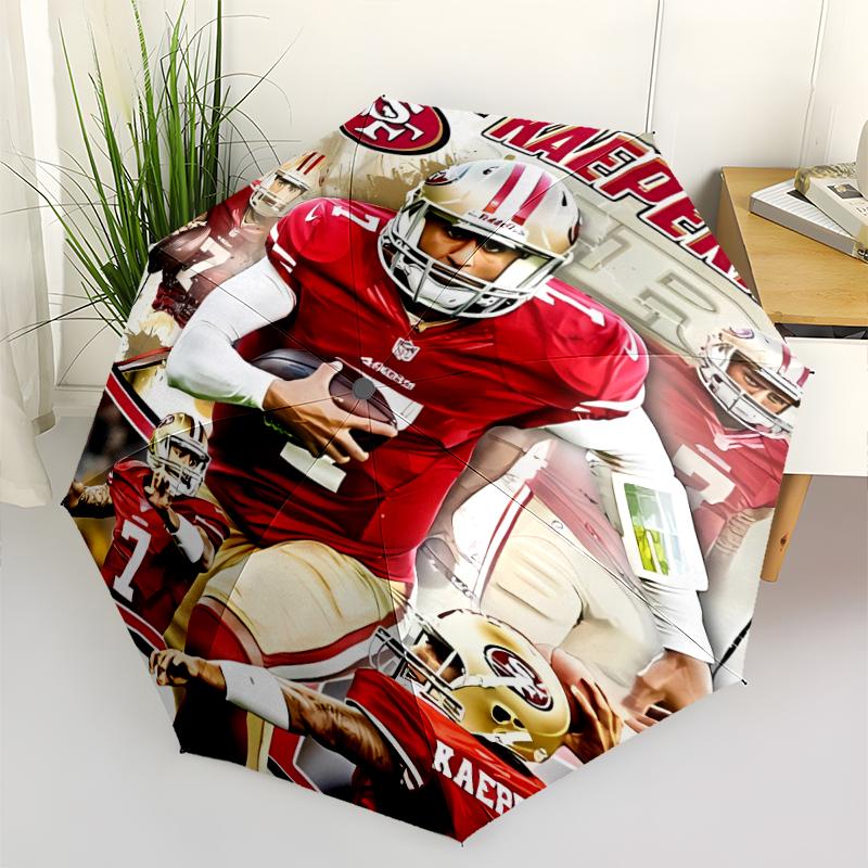 San Francisco 49ers LOGO Print Automatic Umbrella, 8 Rib Iron Frame, Plastic Handle, Suitable for Outdoor Travel &Daily , Ideal Gift