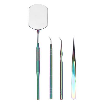 Eyelash Art Tool Kit Stainless Steel Rotatable Inspection Mirror Extension Tweezers Pickup Sticks