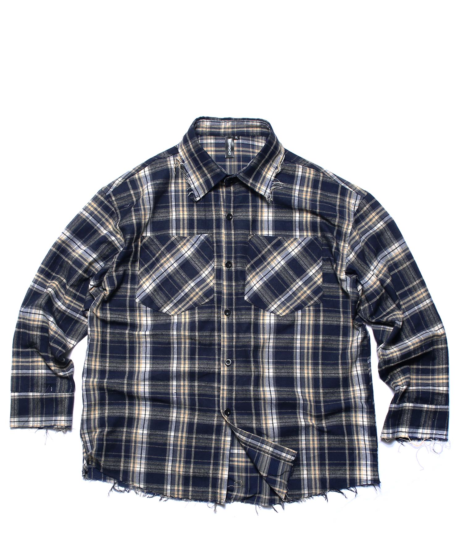 Rock Psycho Damaged Check Shirt Blue Blue/Xl