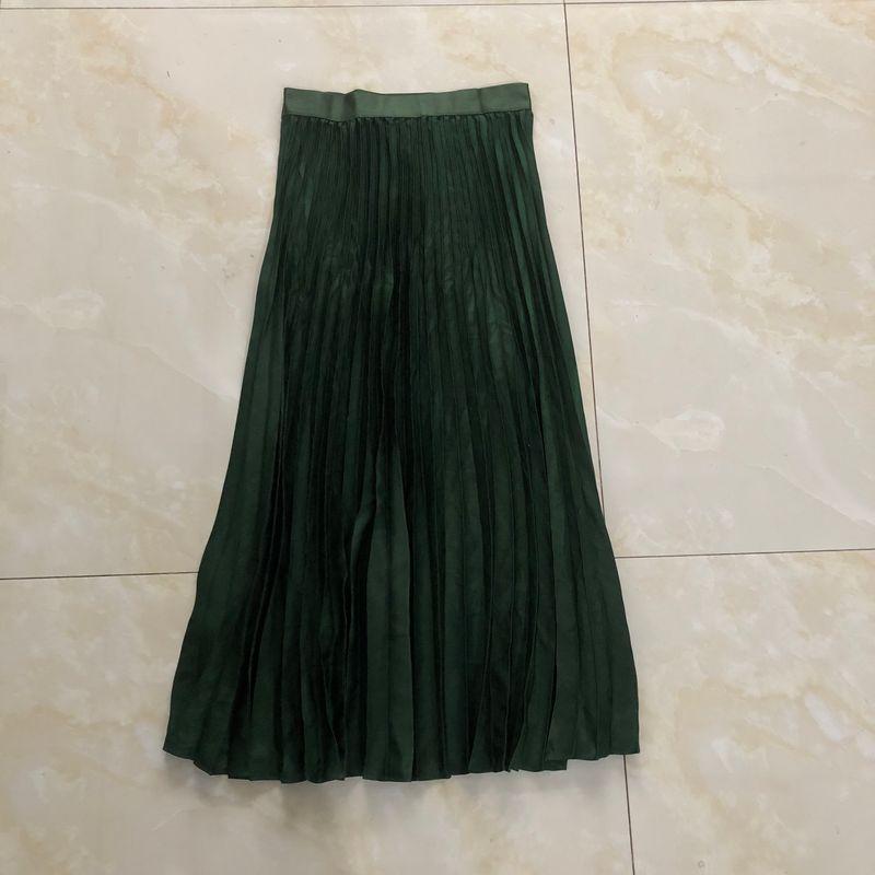 

Яркая плиссированная юбка с блестящей поверхностью Весна и осень Новая женская одежда для внешней торговли Модная эластичная талия Однотонное облегающее длинное платье 30898 Dark green B- 10-16-3 L