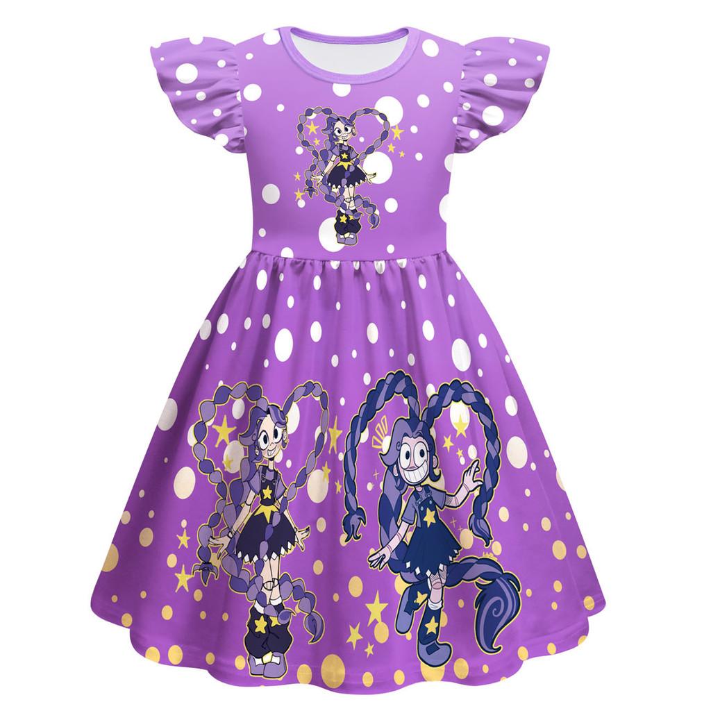 83028 Kids Lily Lovebraids Cartoon Print Girls Ruffle Short Sleeves Dress 100cm