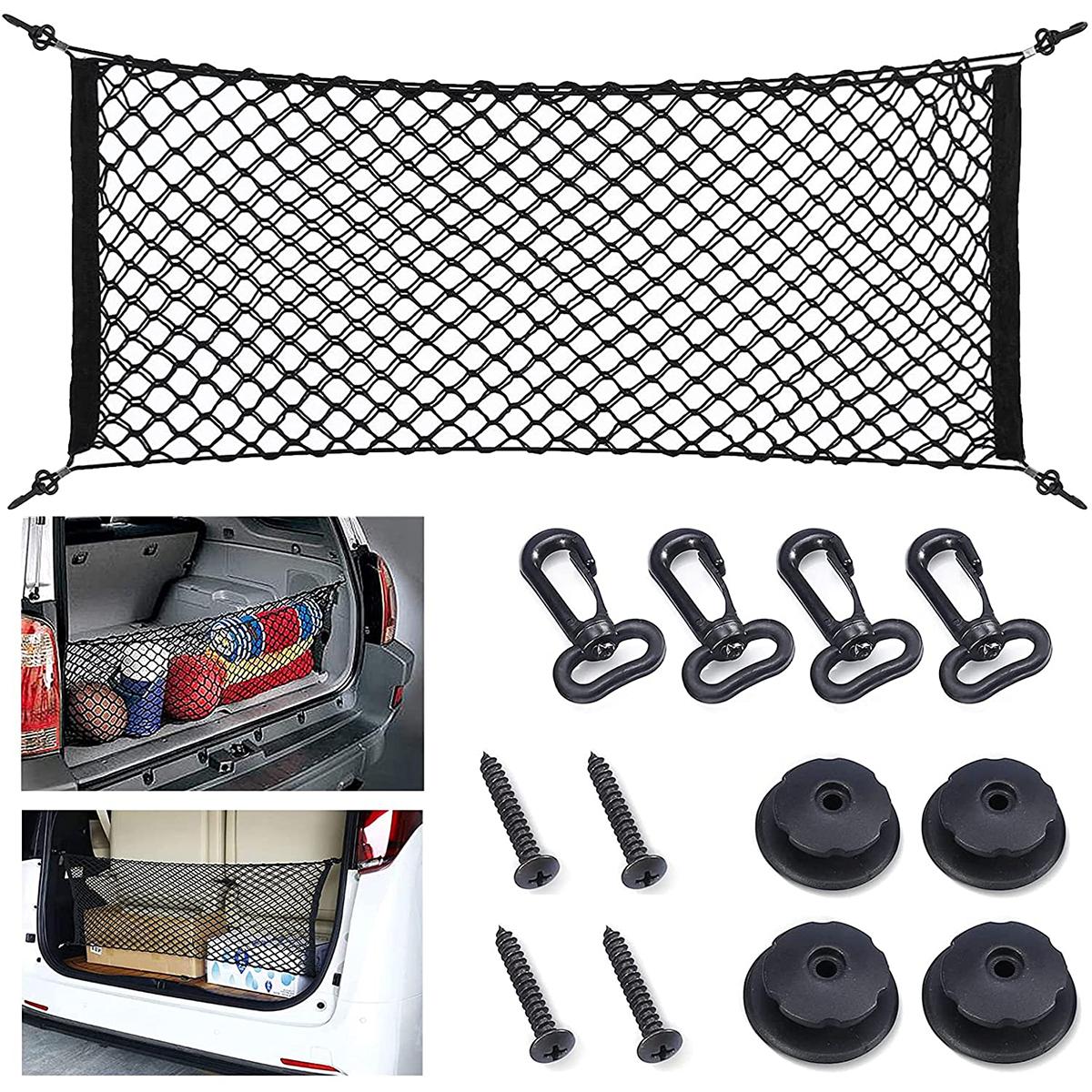 

35.5 x 15.7 Inch Rear Cargo Net Adjustable Elastic Mesh Storage Organizer Large Capacity Stretchable Trunk Storage Net чорний