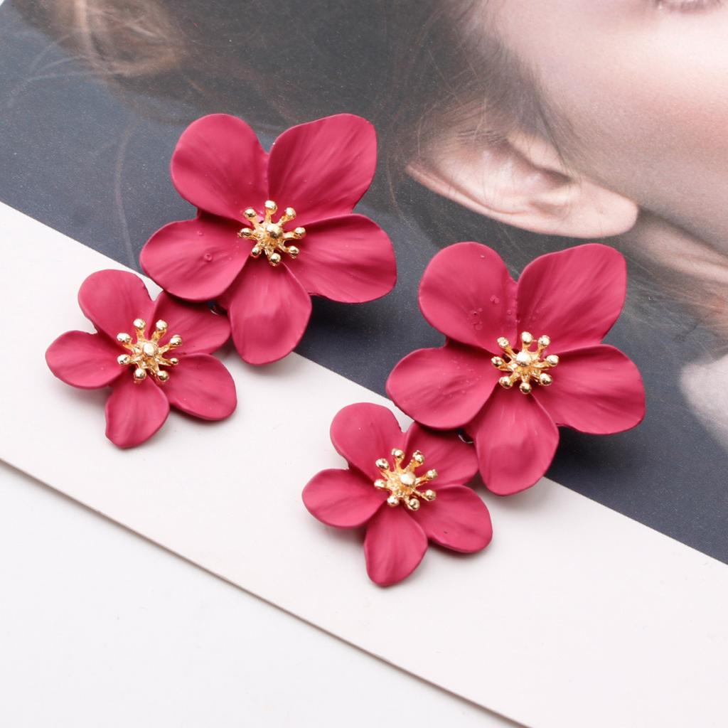 White Yellow Colorful Flower Earrings for Women Double Layers Statement Earrings Fashion Large Hanging Stud Party DIY Jewelry