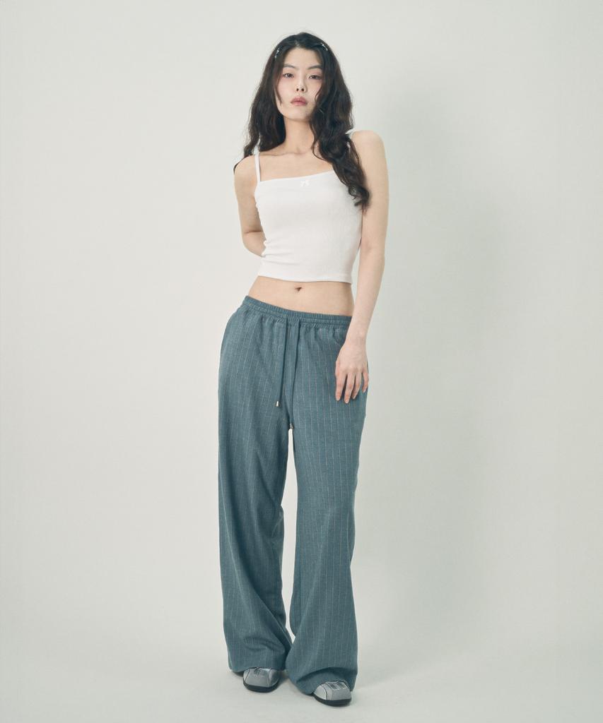 Mihebeu Casual Striped Wide Slacks Blue