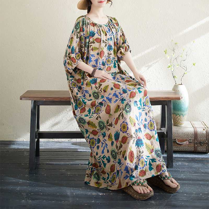 

Хлопковая и льняная юбка макси с принтом и свободными складками One size