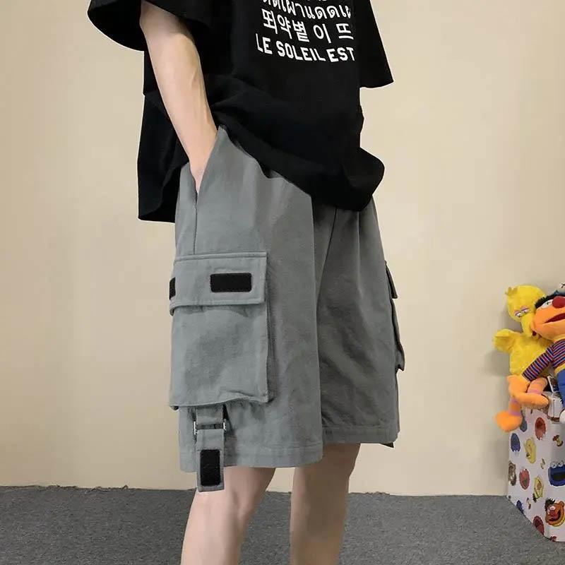 Overalls Shorts Summer Straight Tube Outer Wear Korean Version Loose Breathable Ruffian Handsome High Street Style Five-point Pants