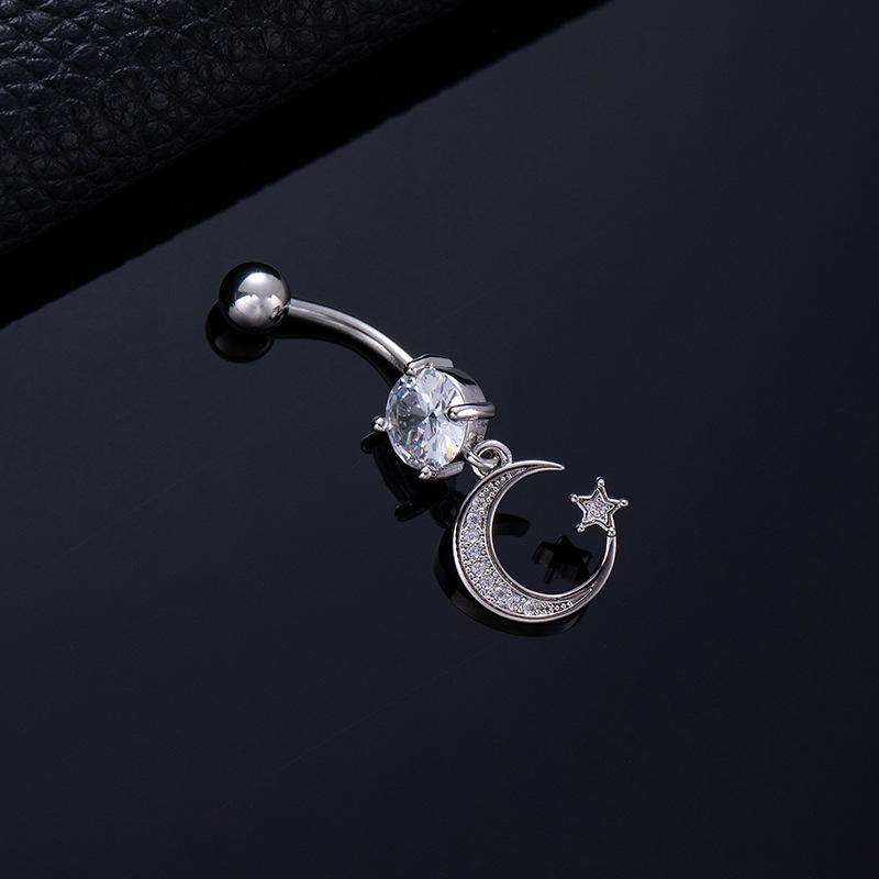 Colored Zircon Spiral Navel Nail Wind Star Moon Navel Ring Pierced Tassel Navel Buckle