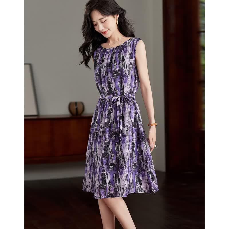 Demana Impressionistic Silk Sleeveless A-line Dress