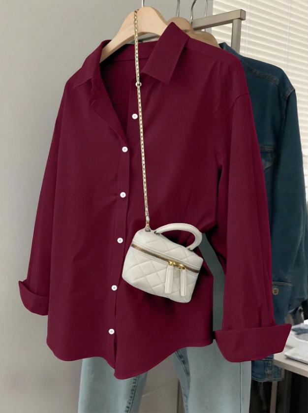 Women's Long Sleeve Blouse Turn Down Collar Elegant Casual Shirt Loose Fit Office Top For Spring Autumn