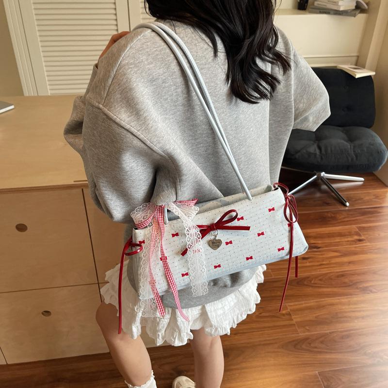 New cute little fragrant style bow contrasting color lace women's tote bag women's shoulder underarm bag