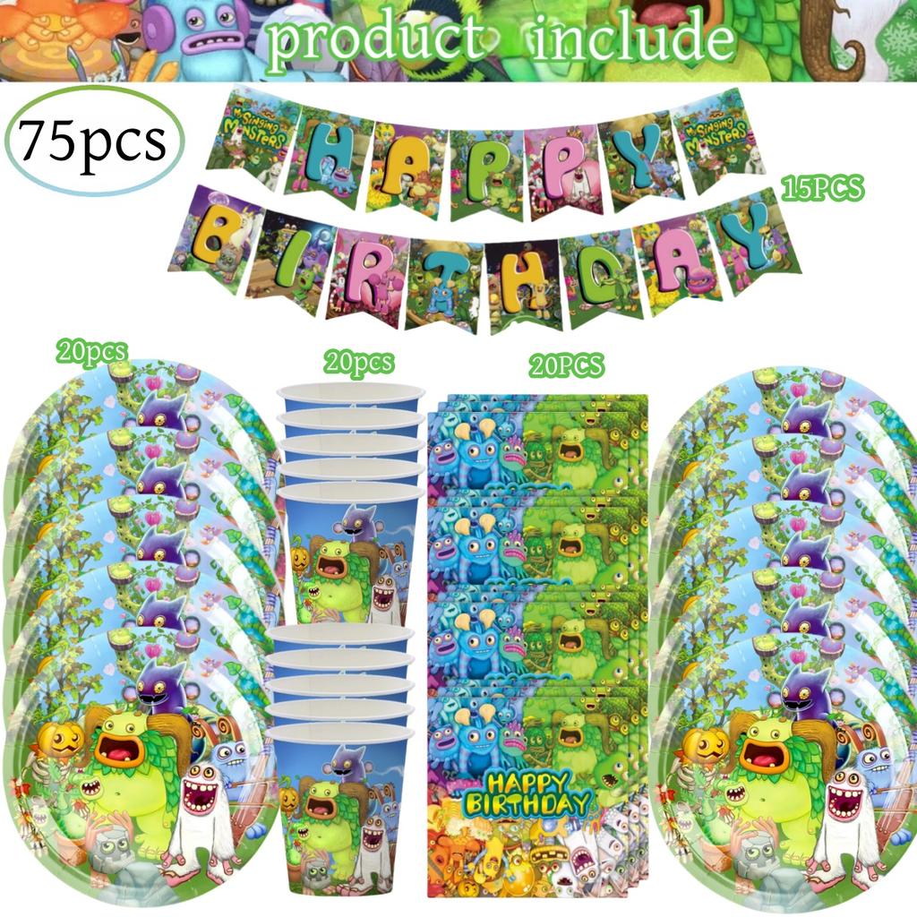 My Singing Monsters Födelsedagsdekorationer 20 personer Engångsservis Duk Tallrik Baby Shower Barnpresent Gåva Pojkfest Tillbehör