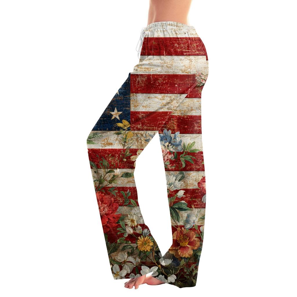 Women's Casual Fashion Comfort Pajama Pants Print Drawstring Pants Full Length Long