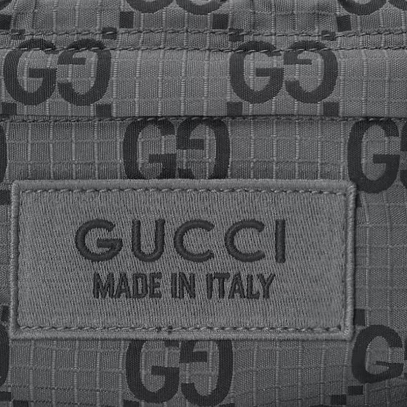 Gucci Allover Logo Zip Closure Waist Bag Large Men Waist Bag Gray Black 767934-FACPM-1246