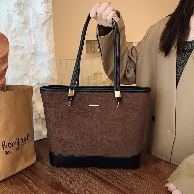 New Retro Deerskin Velvet Portable Commuter Bag, Female Senmeng Trendy Fashion Tote Bag, Large-capacity Stray Bag