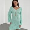 European & American Autumn/Winter Sexy Backless Knitted Long Dress Beach Cover-up