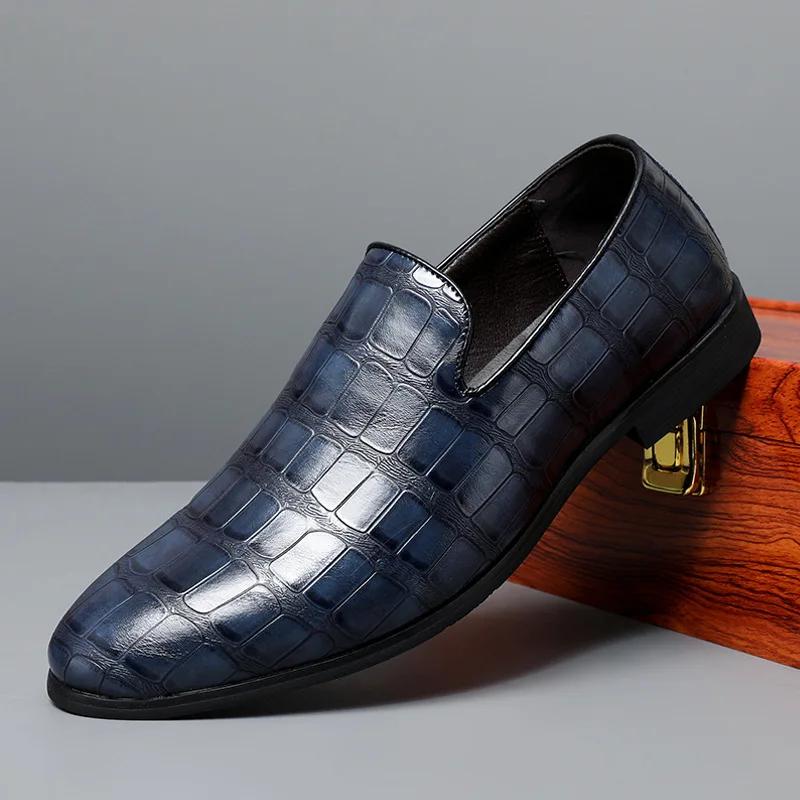Men's Leather Shoes with British Style Stone Pattern Business Leather Shoes and Formal Shoes Men Loafers