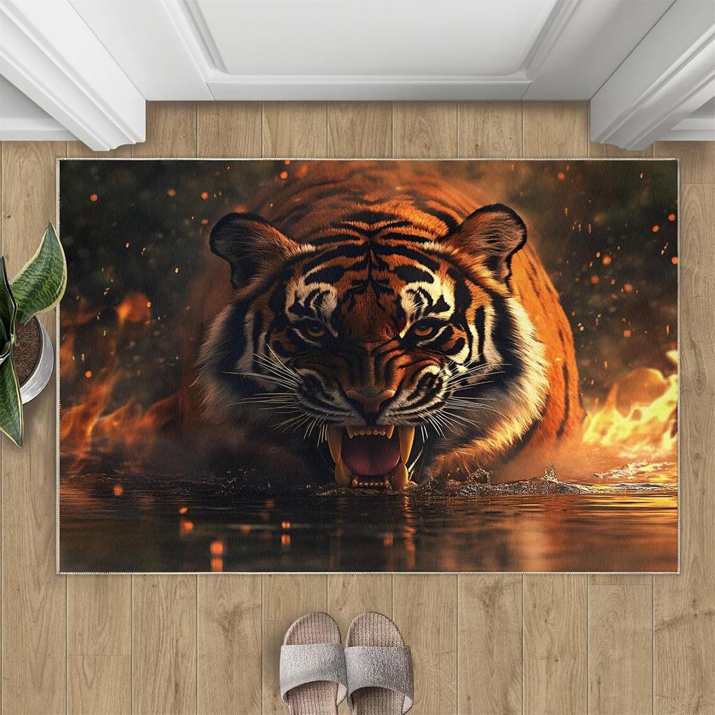 African Savanna Elephant Door Mat Wildlife Scene Home Decor Carpet Oil Painting Art Non-Slip Entrance Rug for Doorway Hallway