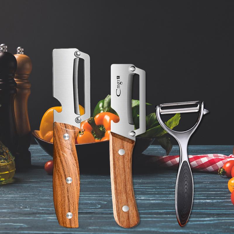 Vegetable Peeler Ultra Durable Kitchen Fruit Peeler Multifunctional Fruit Knife Bottle Opener Kitchen Peeler Knife Wooden Handle