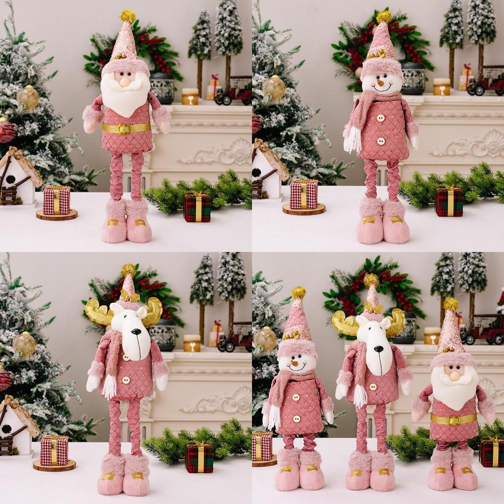 Plush Festive Pink Figurines Of Santa Snowman And Reindeer Perfect For Christmas Decorations Home