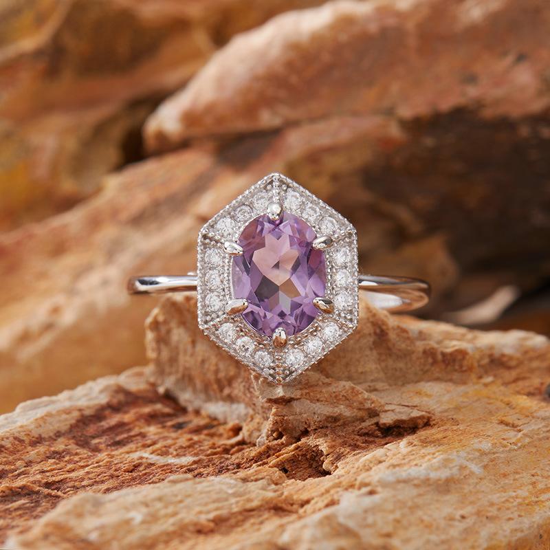 S925 Sterling Silver Natural Color Treasure Citrine Amethyst Ring Female Topaz Peridot Earrings Index Finger Ring