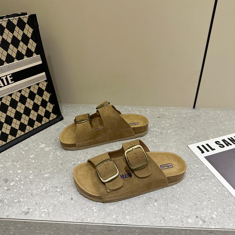 

Platform women s new versatile Velcro retro one-word sandals wear casual beach cool slippers 35 верблюд