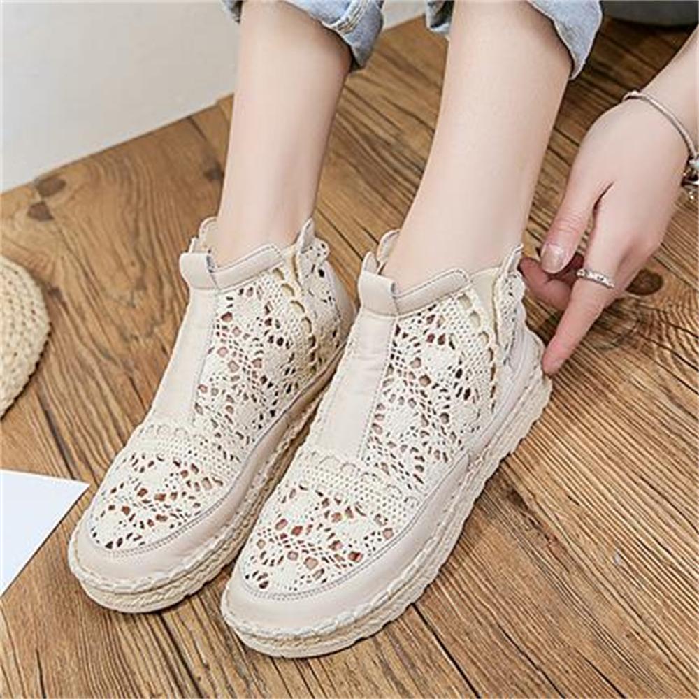 Women's Breathable Mesh Summer Shoes Lace Walking Shallow Solid Non Slip Casual Boots 35-40 Knit Boot Lace Shoes