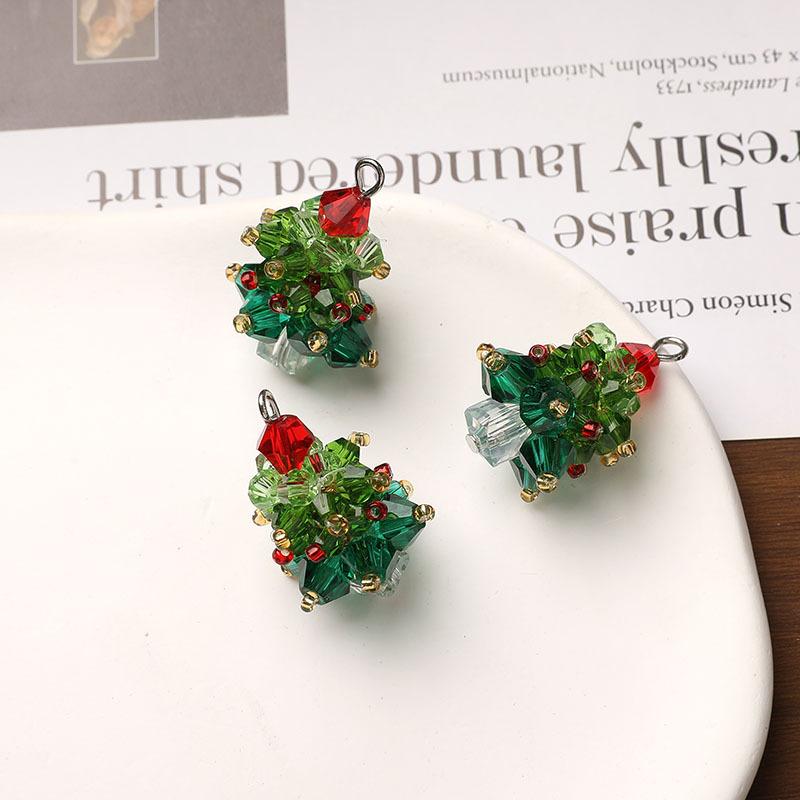 3Pcs Winter Christmas Tree Charms Beaded Glass Handmade Woven For Keychain Earrings Necklace Diy Making Jewelry Gifts