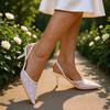 Back strap femininity stilettos pointed toe bag head white embroidered beaded mesh sandals women's wedding shoes