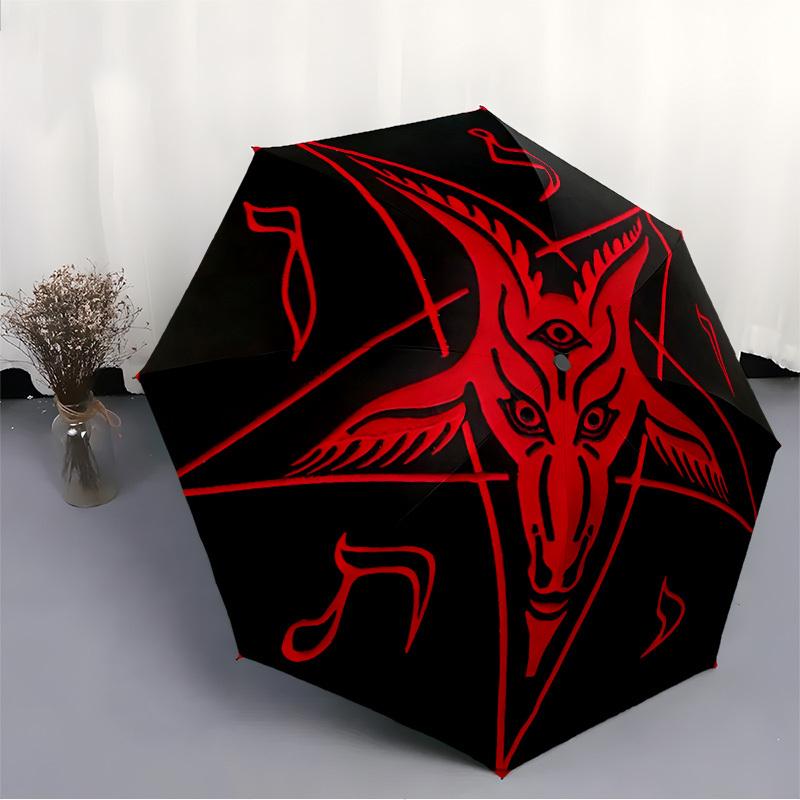 1pc Baphomet Symbol Automatic Open/close, Heavy-Duty Iron Frame & 8-Rib structure, Compact Folding Umbrella for Women/Men, All-Season Travel, Hallowee