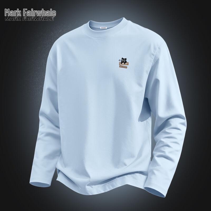 Mark Fairwhale Men's Cotton Long-Sleeve Cat Graphic Crewneck T-Shirt