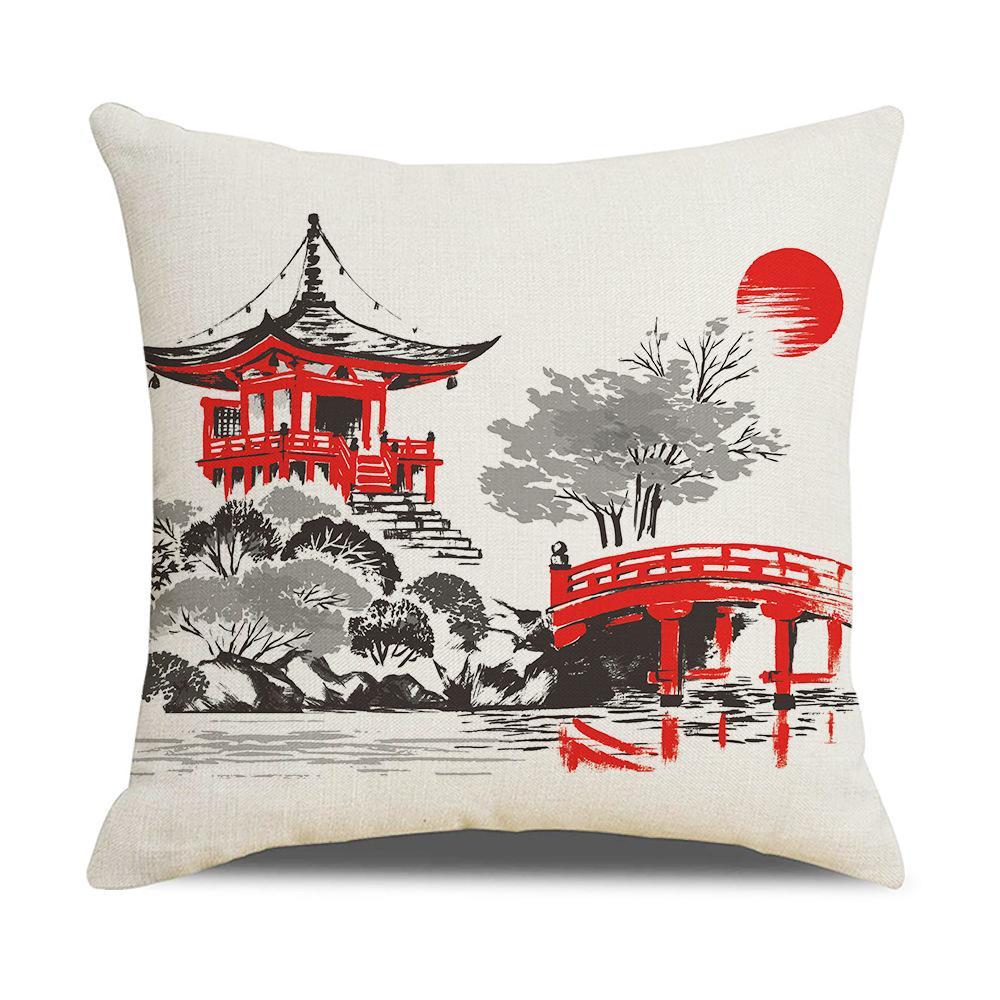 New Chinese Style Linen Pillowcase Ink Painting Landscape Digital Printing Cushion Cover Sofa Living Room Bedroom Cushion Cover