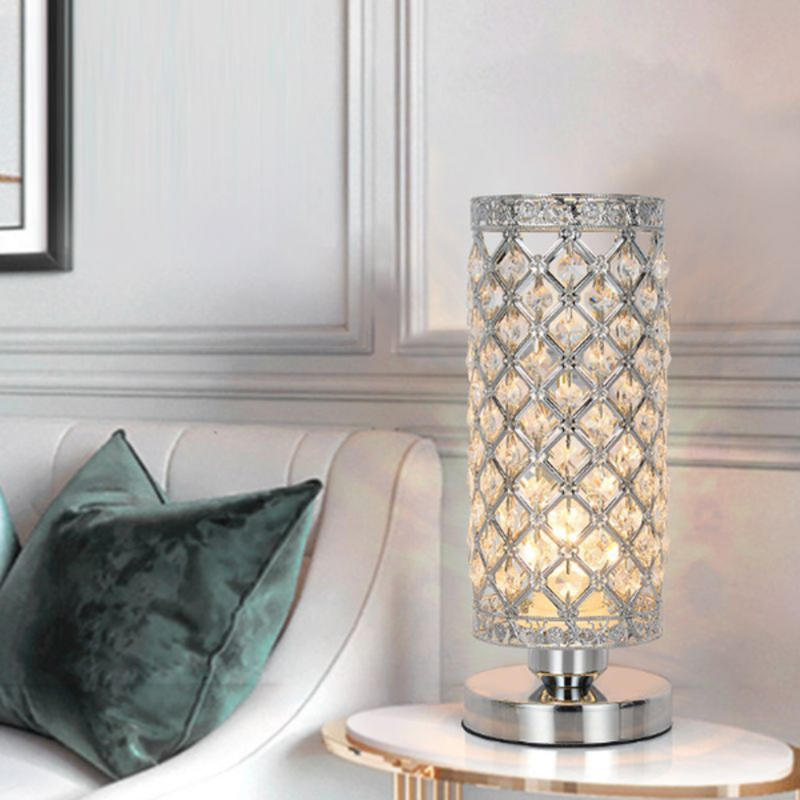 Modern crystal table lamp in silver shade night lamp for bedroom in living