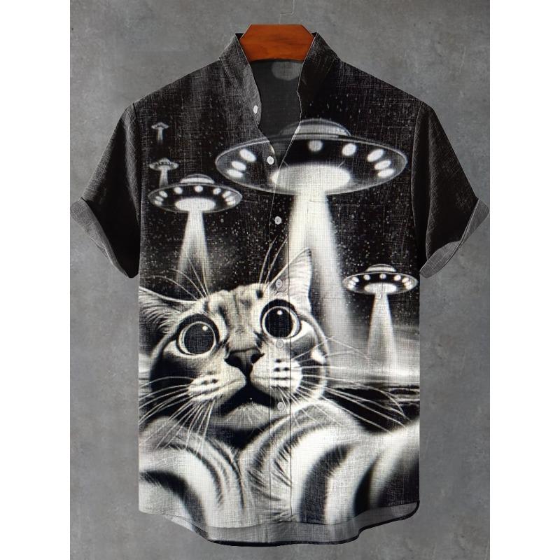Party Short Sleeve Shirt Road Animal Pattern Printed Short Sleeve Button Shirt Summer Fashion Casual Style