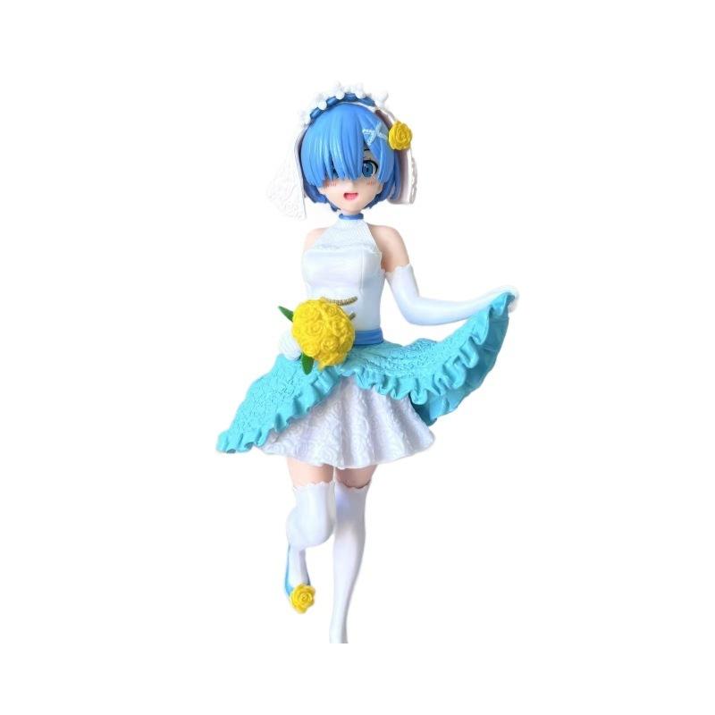 Re Zero Rem Anime Figure Sakura Style Wedding Dress Statue Collectible Model Chassis Car Desktop Decoration For Anime Collectors