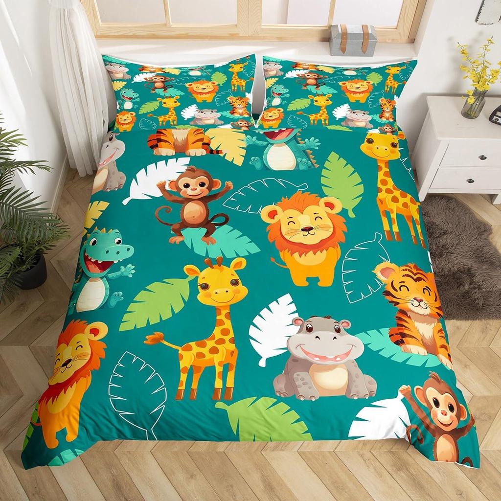 Cartoon Tiger Duvet Cover Set Wild Animal Theme Comforter Cover Kids Teens Adults Soft Microfiber Polyester Bedding Set 2/3 Pcs
