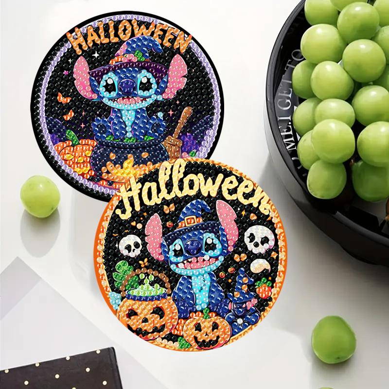 8-piece Set of DIY Diamond Painted Coasters with The Stitch Goblin Series Pattern and Complimentary Cup Holder