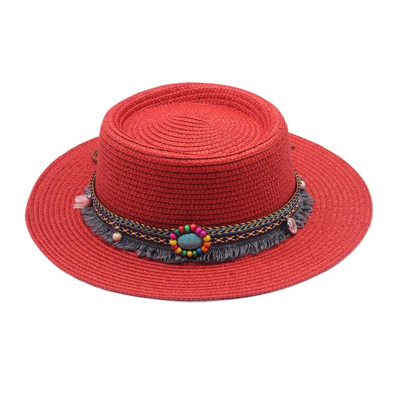 Summer Straw Jazz Hat Outdoor Seaside Beach Sunscreen Sunshade Sun Cap Flat Brim Classic Travel Panama