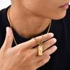 Fashion Pleated Geometric Rectangle Pendant Necklace, Gold Plated Stainless Steel Necklace for Men, Minimalist Punk Jewelry Gift