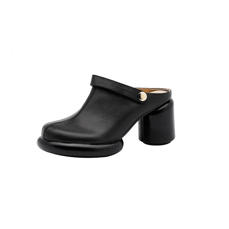 

Fashion 2025 New Summer Slippers Summer Shoes Round Toe Mules High Heels Sandals for Women Handmade Two Ways To Wear Platform Sandals 34 чёрный