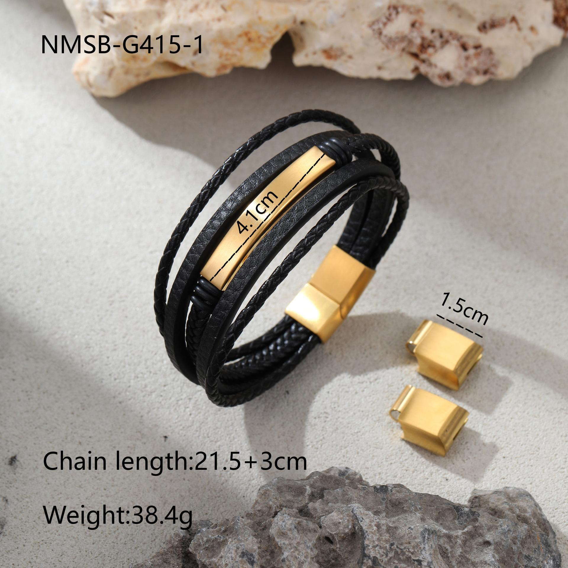 GEMCHIC Women s Titanium Steel Braided Leather Bracelet with Geometric Engravable Metal Plate