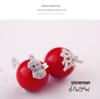 Christmas Reindeer Snowflake Red Pearl 925 Sterling Silver Stud Earrings